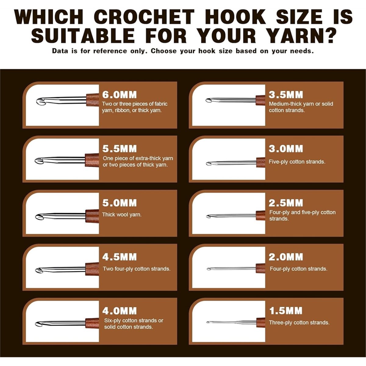 Wooden Crochet Hooks Ergonomic Handle - AT16 5 stuks haaknaald, 5 maten