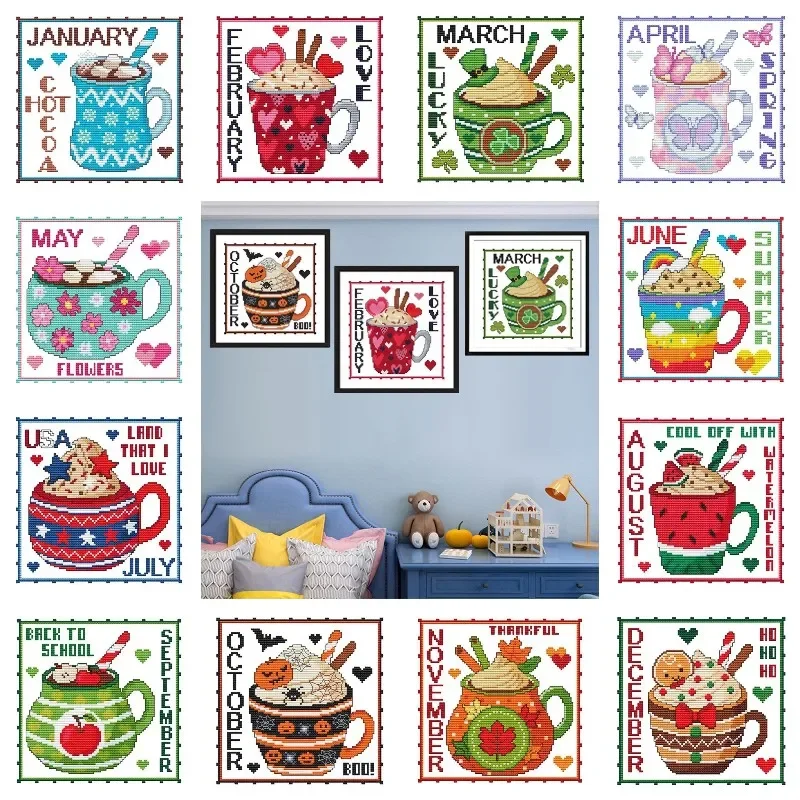 5D Diamond Painting Kit Full Drill - Maanden Dessert Cup 5D Diamond Schilderen