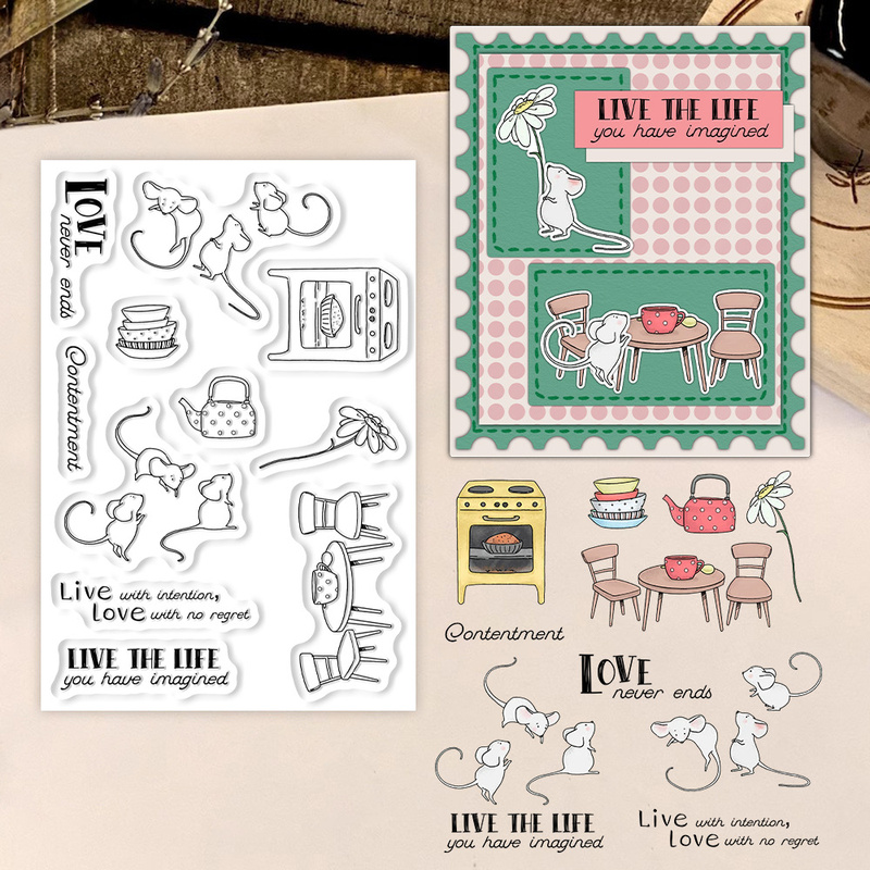 Clear Silicone Stamps For Card Making - Suncraft Little Mouse & Kitchen Transparante