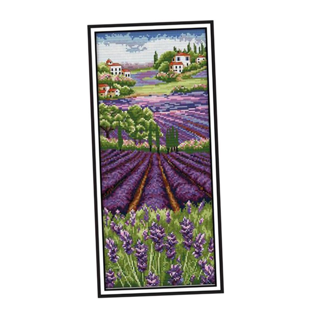 Cross Stitch Stamped Kits Beginners - Lavendelbloemen gestempelde borduurpakketten, voorgedrukte stof, borduurset,