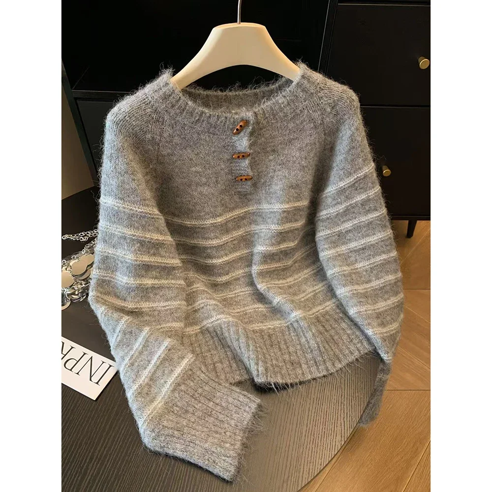 Embroidery - Herfst Winter Dames gestreepte wollen kasjmier