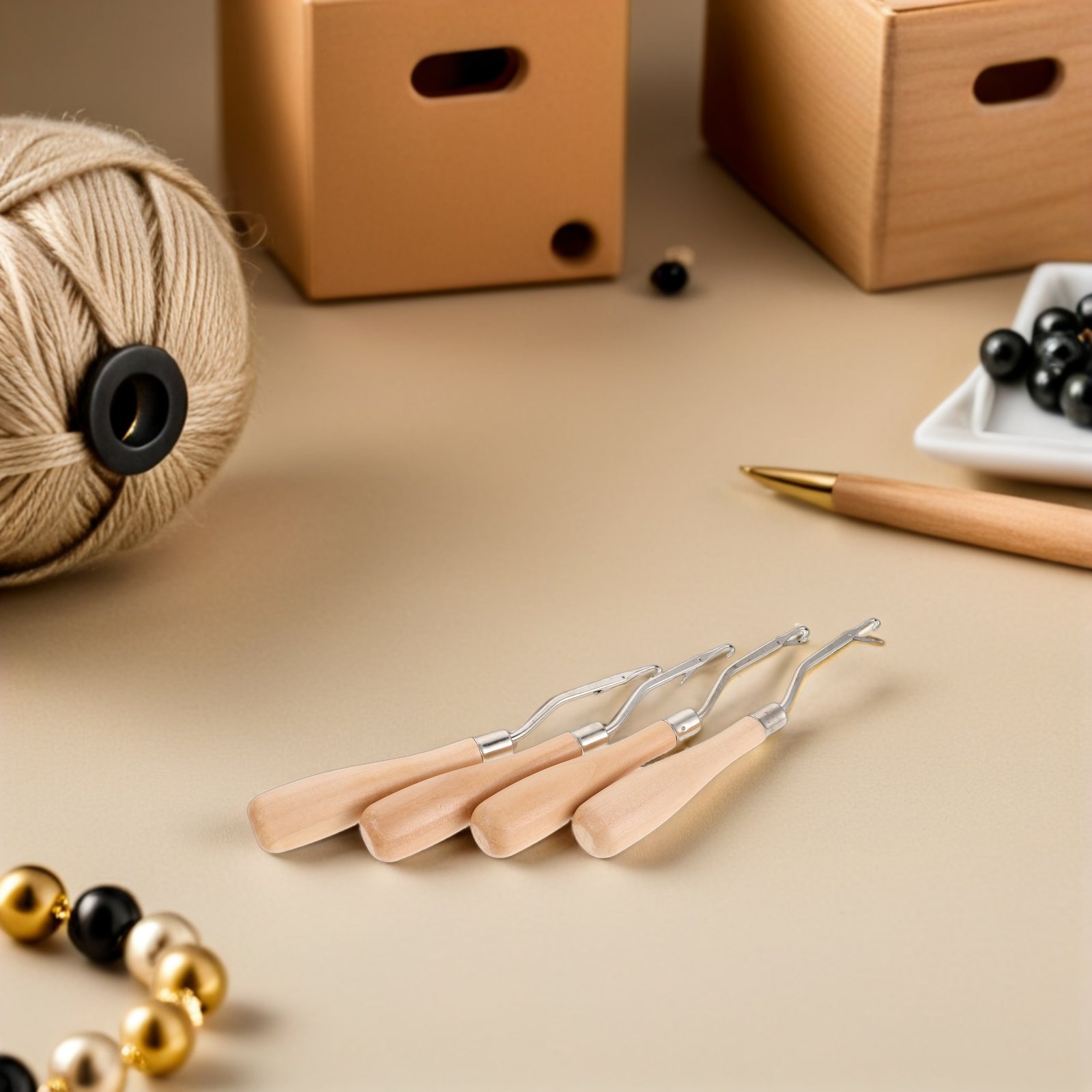 Wooden Crochet Hooks Ergonomic Handle - 4 stuks haaknaalden met ergonomisch houten