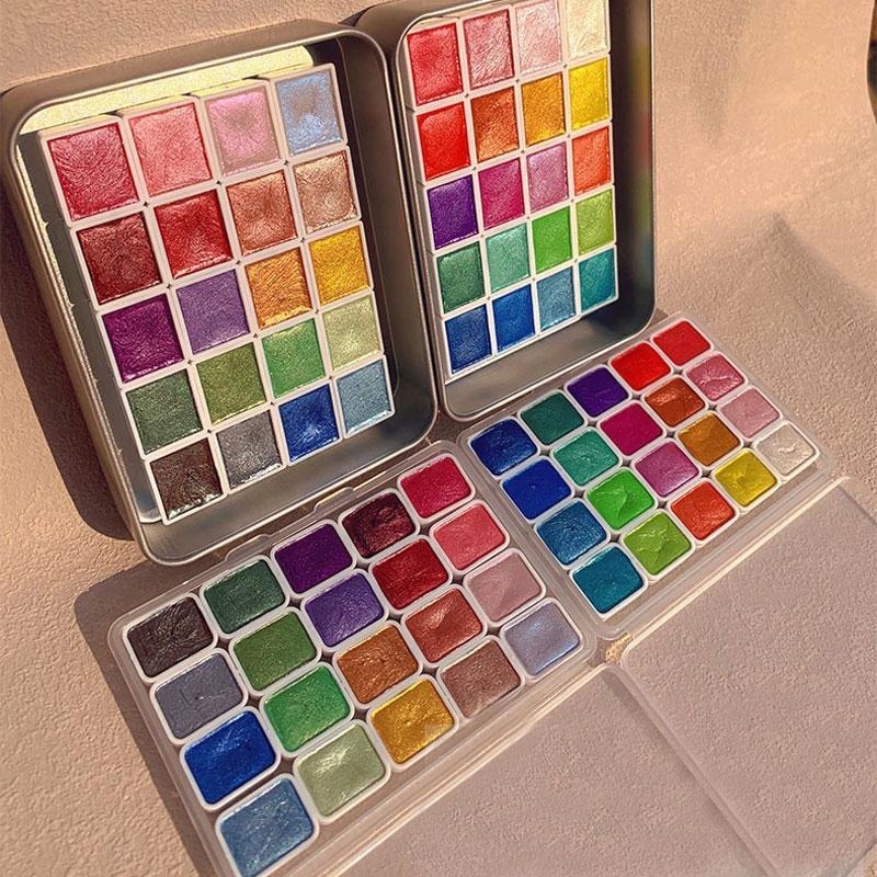 Watercolor Paint Set Solid Pigment - Parelmoerverf Draagbare 20-kleuren Effen aquarel Kunst