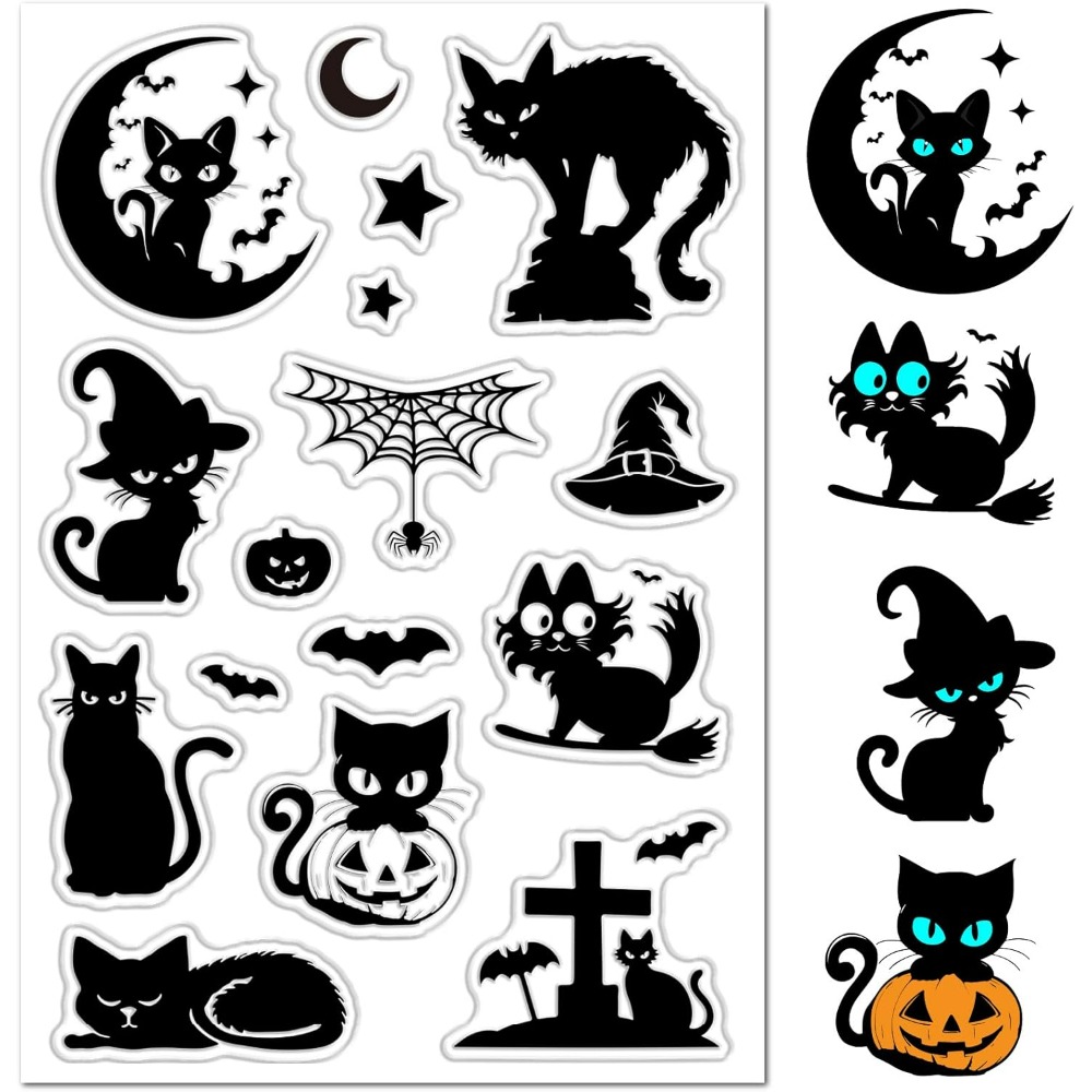 Clear Silicone Stamps For Card Making - Halloween zwarte katten duidelijke rubberen stempels