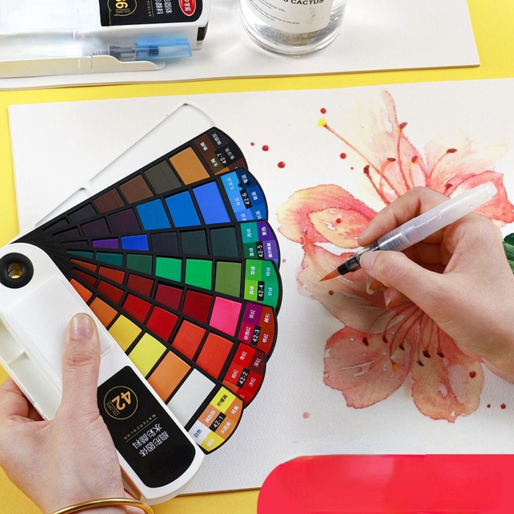 Watercolor Paint Set Solid Pigment - Vouwbare aquarelverfset met waterpenseel 18/24/36/42 kleuren